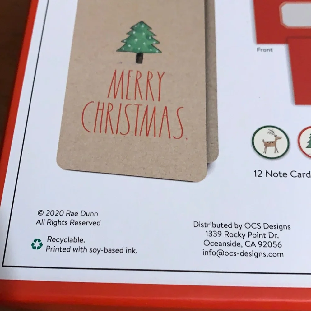 RAE DUNN note cards with tree & “MERRY CHRISTMAS”. cards, stickers,envelopes.